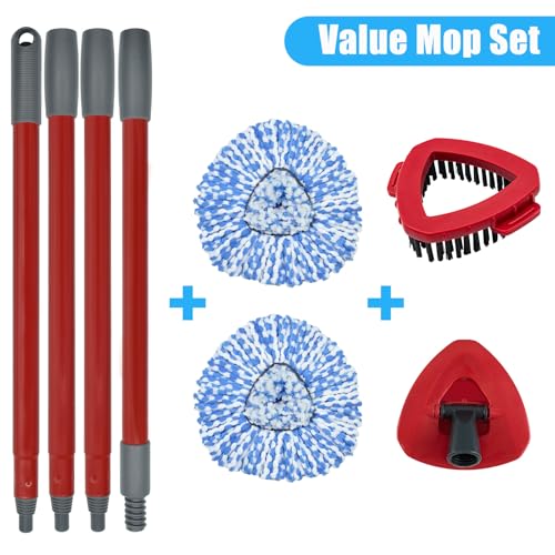Image of Mop Replacement for Ocedar, Mop for O Cedar, Replacement Mop for O Cedar Spin Mop Contains 4-Section Mop Handle 2 Mop Replace Head 1 Mop Base 1 Scrubber Mop Head for O-Cedar Spin Mop