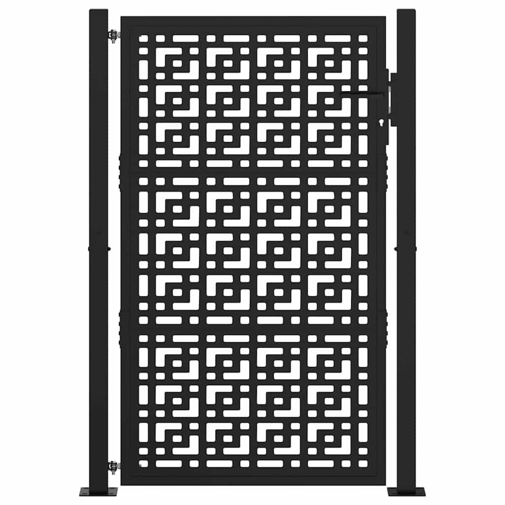 Puerta de jardín Puertas metalicas Exterior Cancela de Valla Barrera de Jardín Puerta de Valla de Jardín con Sistema con Cerradura Entrada Exterior-Negro-105 x 155 cm-Dise?o Cruzado