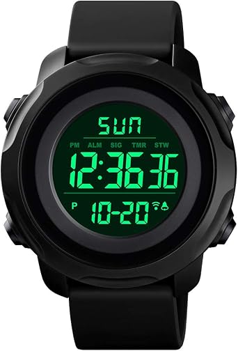 Mens Digital Sports Watch LED Screen Large Face Military Watch Waterproof Luminous Stopwatch Alarm Simple Army Watch, Black 1, Mens Standard