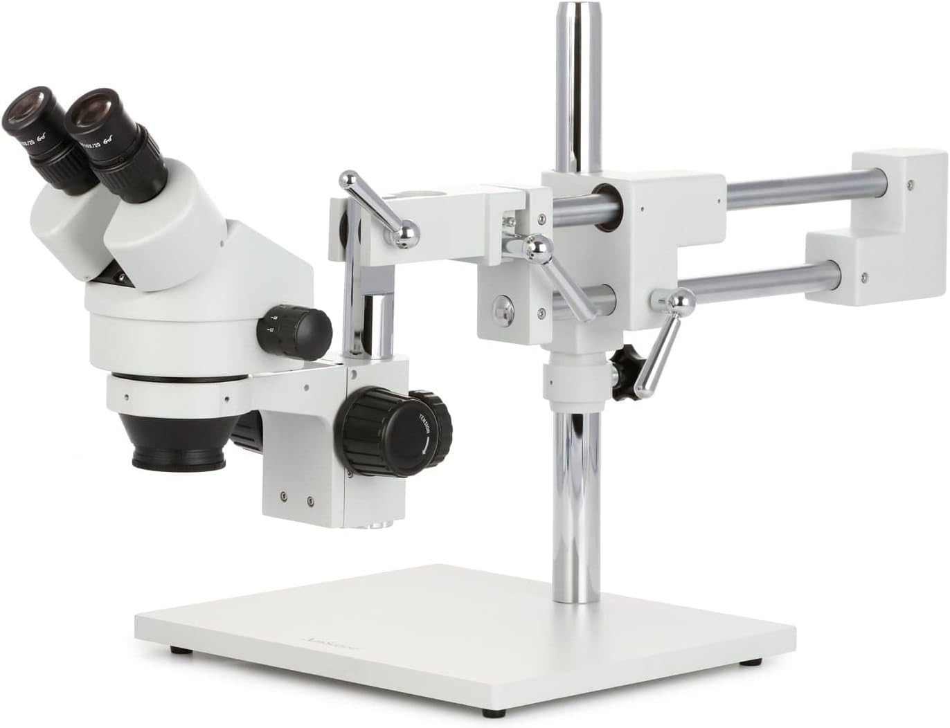 SM-4BX Professional Binocular Stereo Zoom Microscope, WH10x Eyepieces, 3.5X-45X Magnification, 0.7X-4.5X Zoom Objective, Ambient Lighting, Double-Arm Boom Stand, Includes 0.5X Barlow Lens
