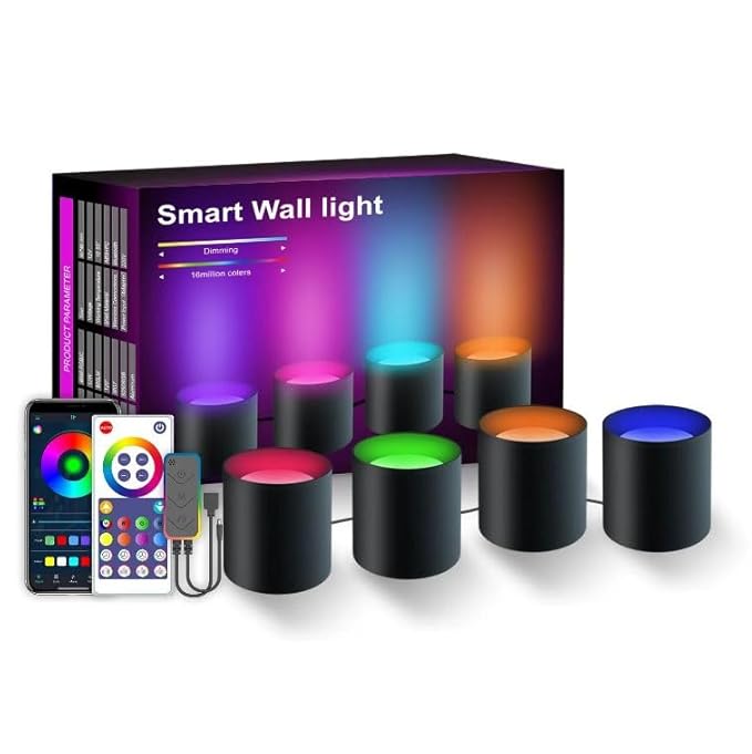 Prakal RGBCW Smart Wall Sconces - Multi Dynamic Scene WiFi Wall Lights Work with Alexa, Music Sync and Timer Function,Indoor Led Wall Lights for Living Room, Bedroom, Party Decoration