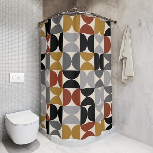 Rideau de douche géométrique imperméable anti éclaboussures vintage - 4