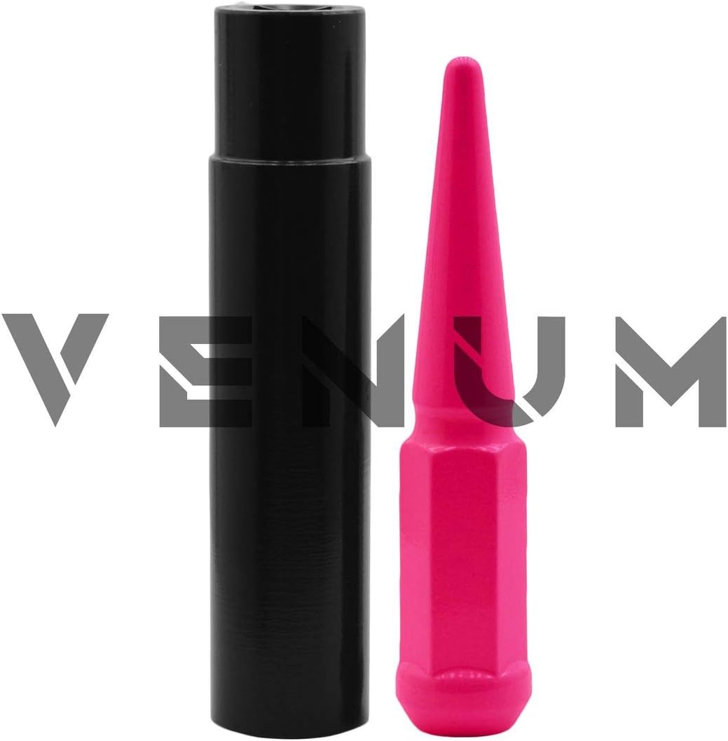 Venum wheel accessories 20 Pc Hot Pink Spike Lug Nuts Powder Coated | Steel | 4.5" Tall | M14x1.5 Thread Pitch + 1 Key Works With2015-2020 Ford Mustang Ecoboost 5.0 5x4.5 Aftermarket Wheels