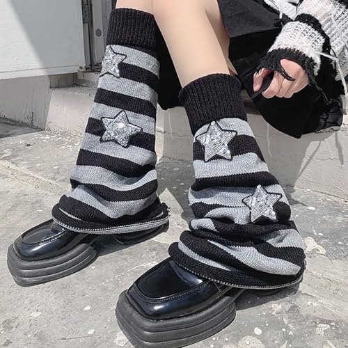 Image of AQOKKA Y2K Knit Leg Warmers for Women Kawaii Leg Warmers Harajuku Long Leg Socks Cover Goth Lolita Winter Accessories