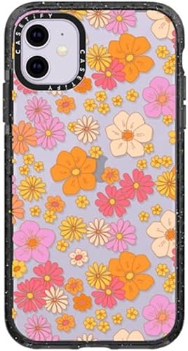 Miniatura 2 de CASETiFY Impact - Funda para iPhone 11, diseño retro bohemio de flores hippie (6070 con diseño floral sobre fondo transparente), color negro