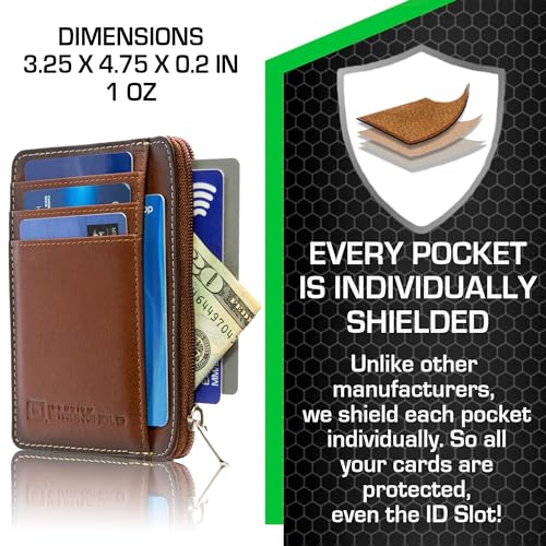 Image of ID Stronghold RFID Blocking Front Pocket Wallet - Slim Minimalist Genuine Leather Wallet with Zipper Coin Pocket (Antiqued Brown)