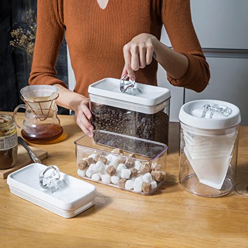 Felli Flip Tite Rectangular Food Storage Container 3Pc Pasta Granola Set With 4” Airtight Seal Lid Easy Grip & Open Lock, Pantry Organizer Kitchen Organization, Acrylic Stackable Canister Organizing Cereal, Macaroni, Coffee, Bean, Oat ( 1.9Qt, White) #TOP2