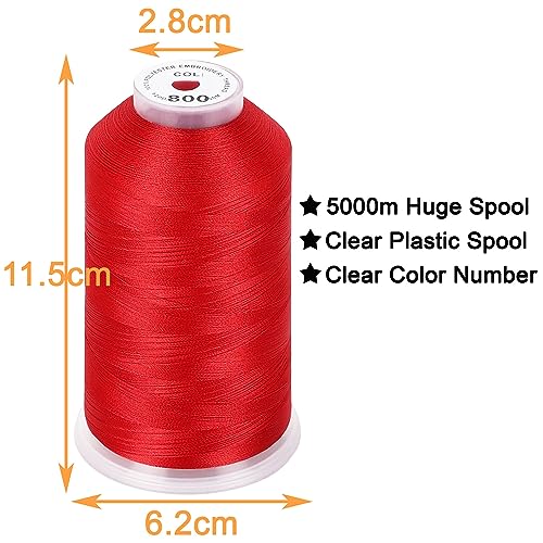 Image of New brothread - Single Huge Spool 5000M Each Polyester Embroidery Machine Thread 40WT for Commercial and Domestic Machines - Red
