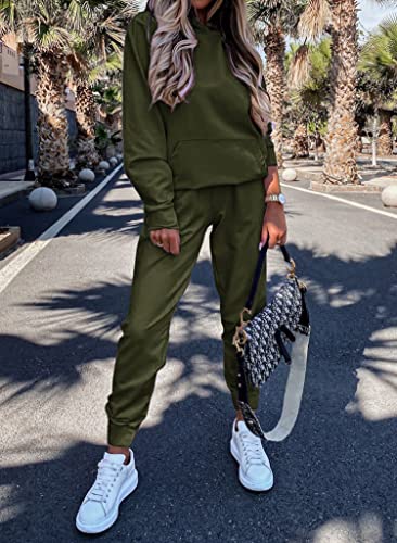 Btfbm 2023 Two Piece Outfits Winter Fall Lounge Sets For Women Sweatpant Joggers Set Casual Hoodies Tracksuit Sweatsuits(Solid Army Green, Medium) #TOP1