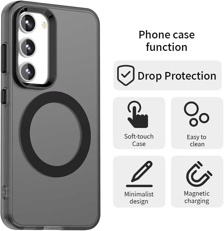Image of Elzzi Magnetic Case for Samsung Galaxy A55 5G Cover, Compatible with MagSafe Slim Fit Shockproof Translucent Matte Hard Back Cover with Protective Bumper for Men & Women (Black)