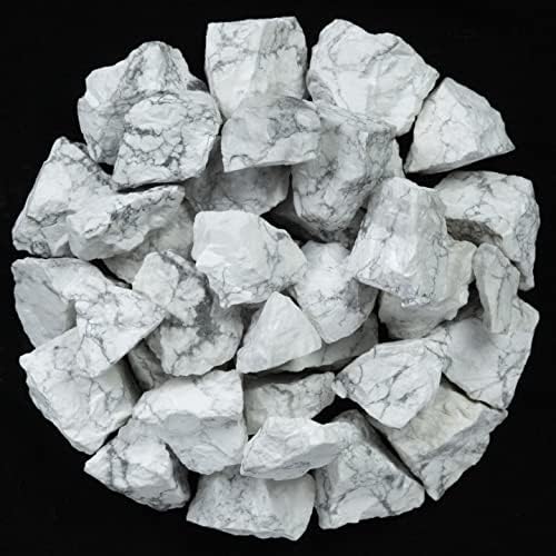 ZAICUS Howlite Raw Stones Bulk, Rough Stones for Jewelry Making, Tumbling Bulk, Polishing, Cabbing, Lapidary, Fountain Rocks, Decoration, Wire Wrapping, Gem Mining, Reiki Healing 1 lb