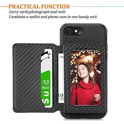 JanCalm for iPhone SE 2022 Case,iPhone SE 2020 Case,iPhone 8 Case,iPhone 7 Case Card Holder,RFID Blocking,Camera Protector,PU Leather Shockproof Protective Kickstand Folio Flip Cover (Black)