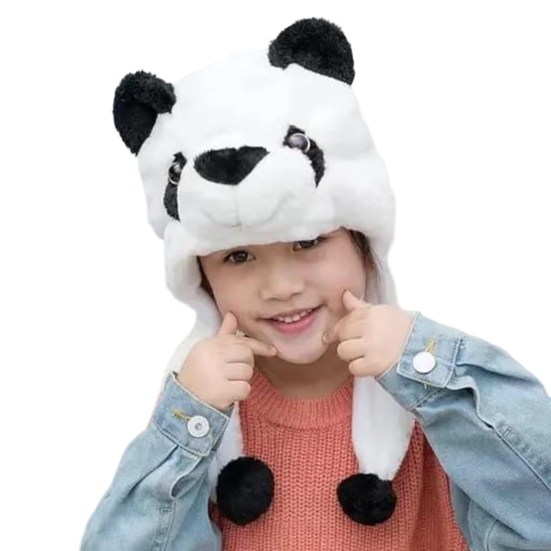 Winter Cute Animal Beanie Panda Cap Hat Ear Flap Hat,Soft Faux Fur for Kids Boys & Girls Woolen Panda Cap, White-image-8