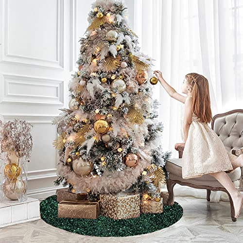 Emerald Green Christmas Tree Skirt Sparkly Velvet Tree Skirt 21 Inch Small Sequin Tree Skirt Xmas Tree Mat Luxury Tree Cover Round Mat For Halloween Tree Skirts For Slim Christmas Tree Decorations #TOP5
