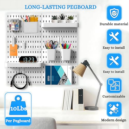 Image of SUNCHHAYA Peg Board, Pegboard for Wall Organizer, Peg Board for Wall As Kitchen Organizer, Desk Organiser, Kitchen Storage Rack Mounted with Pegboard Accessories (White)