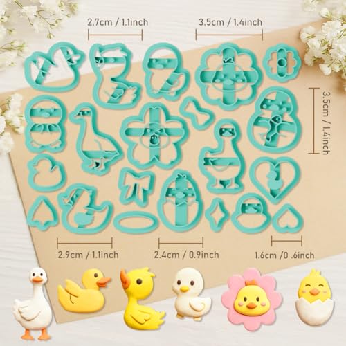 Image of ORIGACH 21 Pcs Duck Polymer Clay Cutters Set | Duck Heart Bow Shape Clay Cutters for Polymer Clay Jewelry Earrings with a Clear Storage Box