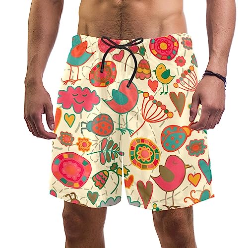 Short de plage à séchage rapide anti-humidité avec imprimé oiseaux floraux