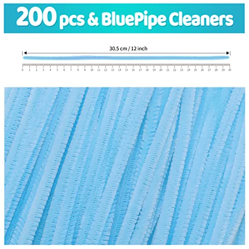 Image of IOOLEEM 200pcs Light Blue Pipe Cleaners Bulk for Crafts | Chenille Stems for DIY Flower Making & Festival Decor & Party Projects, Pipe Cleaner Crafts, Art and Craft Supplies