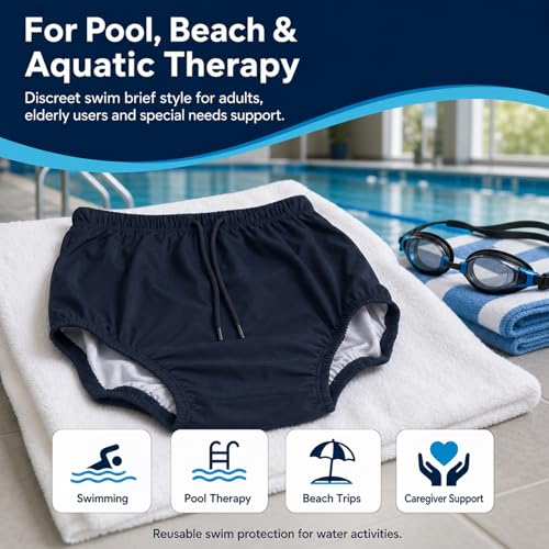 Miniatura 3 de Aqx Pañales De Natación Reutilizables Para Adultos, Necesidades Especiales, Pañales De Tela Lavables, A Prueba De Fugas, Pañales De Nadadores Para Protección De Incontinencia, Unisex L, Azul