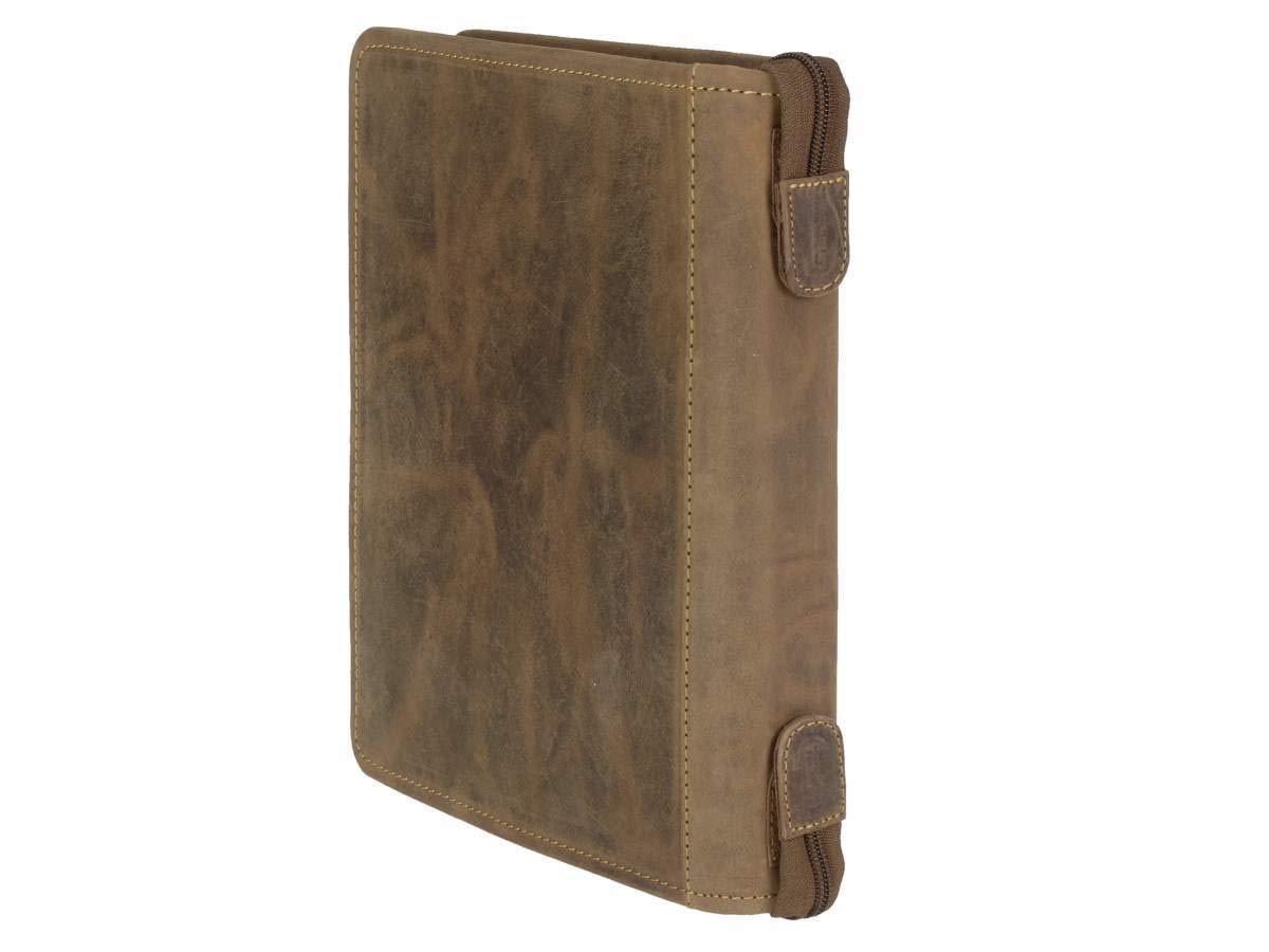 Greenburry Terminplaner A5 (23x26cm) Leder Terminkalender Vintage antik braun mit Reißverschluss inkl Kalender 2025