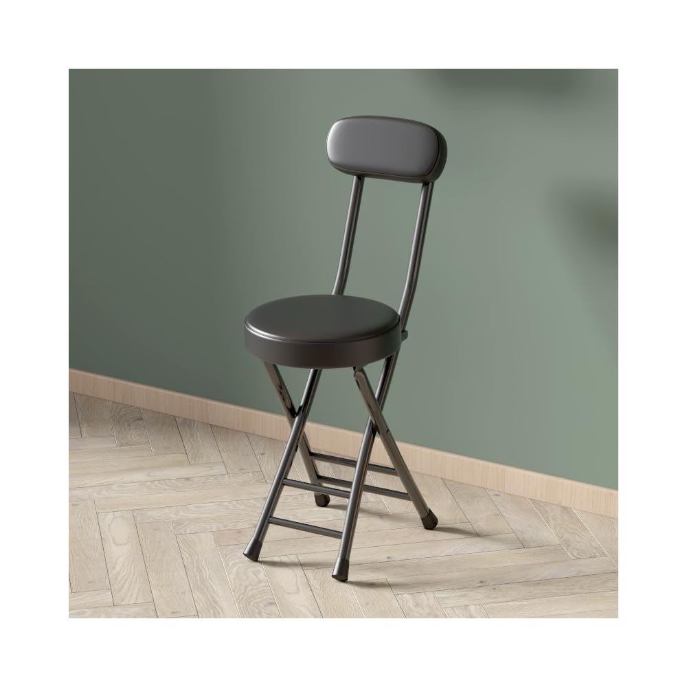 Balama Tabouret en métal noir pliable rembourré 76 x 31 x 31 cm avec verrouillage de sécurité et dossier, plus stable avec 2 barres transversales, avec patins de sol et cuir synthétique robuste