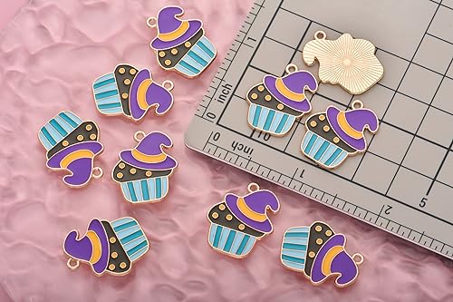 Image of VIDRIO Pack of 80 Witch Cake Enamel Charms Gold Plated Colored Pendants Accessories for Necklace Bracelet Jewelry Making DIY Crafting
