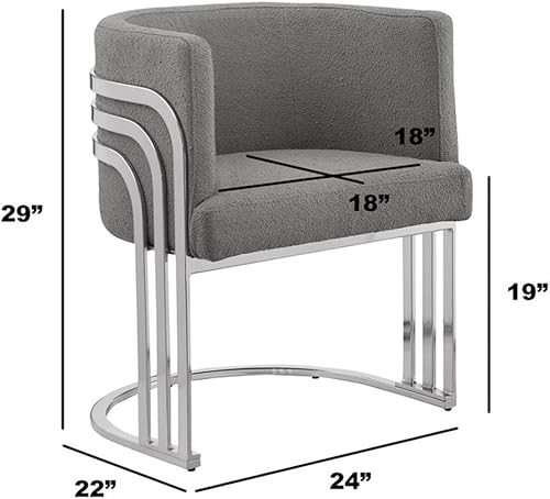 Miniatura 3 de Best Quality Furniture Silla auxiliar moderna de tela de peluche con patas cromadas, color negro, elegante diseño de barril con marco plateado,