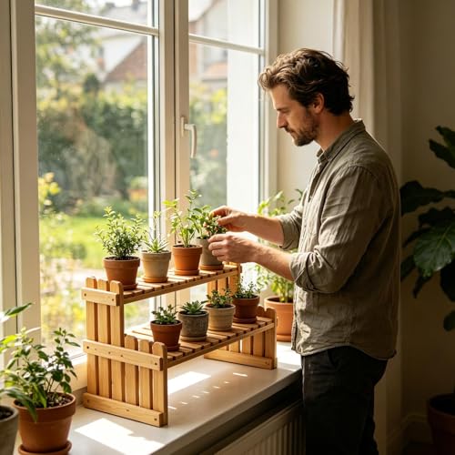 Estante para flores vertical de madera apto para jardín e interior 7