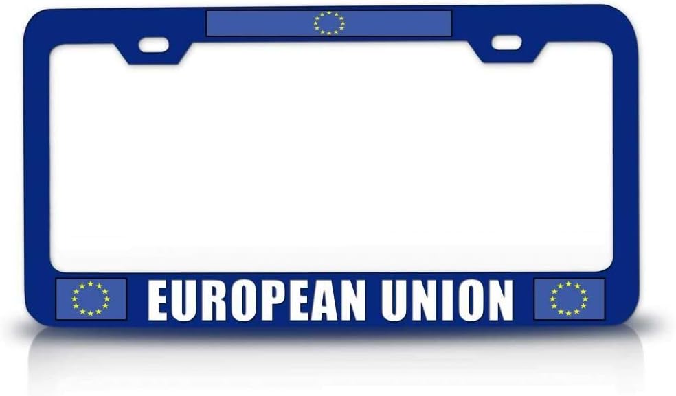 European Union Country with Flag Metal Car SUV Truck License Plate Frame Bu h48