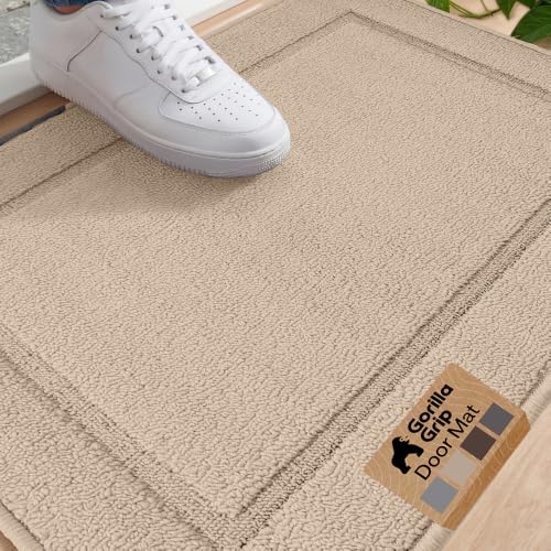 Image of GORILLA GRIP Indoor Door Mat, Rubber Backing Entry Rug 29x17, Beige