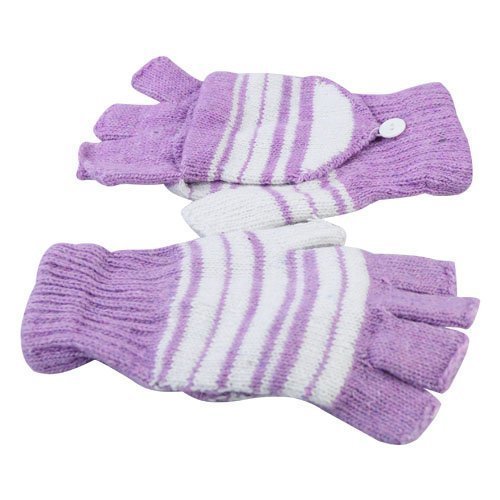 Lsgoodcare Purple USB 2.0 Stripe Pattern Fingerless Heating Knitting Wool Hands Warm Gloves Gloves for Women Men Girls Boys - Thumbnail 4