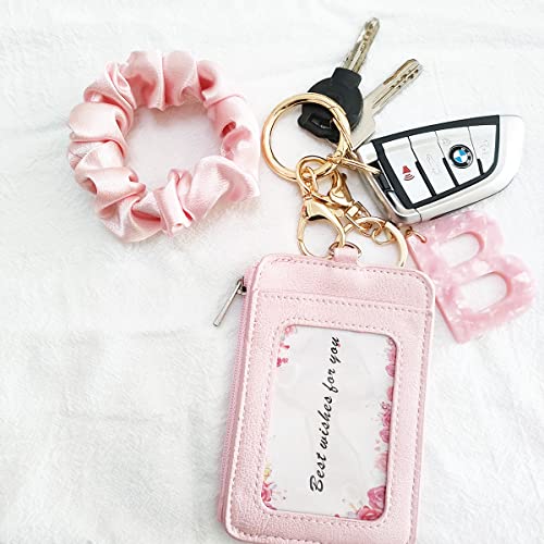 Junyuerly Wrist Strap Key Chain Elastic Scrunchie Bracelet Multifunctional Key Ring For Women (Style B -Pink) #TOP5