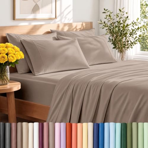 Bare Home Sheet Set 1800 Ultra-Soft with 4 Pillowcases (King, Taupe)