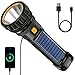 Qoolife Linterna solar LED recargable, funciona con pilas, linterna solar USB con 3 modos de luz, luz estroboscópica LED para camping al aire libre