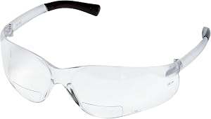 MCR Safety Crews BKH10 Bearkat Magnifier Polycarbonate 1.0 Diopter Clear Lens Safety Glasses with Non-Slip Hybrid Black Temple Sleeve, 1 Pair, Black/Clear