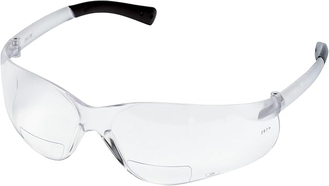 MCR Safety Crews BKH10 Polycarbonate d'agrandissement de la peau de l'ours 1.0 Lentille dioptère claire Safety Lunettes avec manches antidérapantes de temple noir hybride, 1 Paire, noir/clair