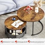 WLIVE Table Basse Rondes, Lot de 2 Tables Basses gigognes, Style Moderne, Design Industriel, 80/60cm pour Salon (Marron)