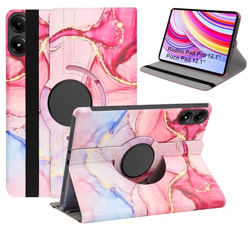 Image of TGK Rotating Flip Cover for Redmi Pad Pro 12.1 inch Case /Poco Pad 12.1 inch Tablet Printed Cases (Pink Marble)