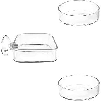 Aquarium Shrimp Feeder Bowl Glass Feeder Bowls for Aquariums 1 x Square Glass Feeding Bowl 60mm with Suction Cup 2 x Round Fish Feeding Bowl 60mm