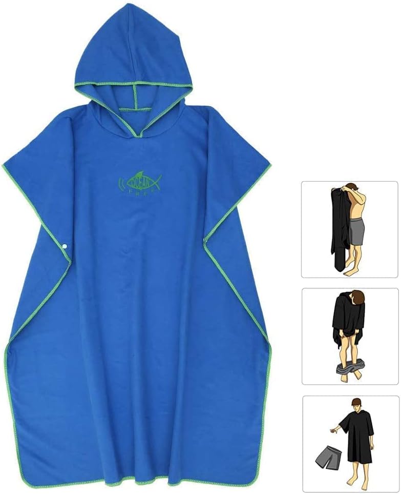 miuline Changing Towel Poncho with Hood Quick Dry Swim Drying Robe Microfibre Beach Drying Robe for Adults Womens Men One Size Fit All (blue) - Image 4