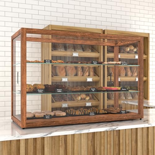 Image of KoolMore 42 in. Horizontal Dark Wood Countertop Dry Bakery Display Case, Large Bread, Pastry and Dessert Display with Tempered Glass