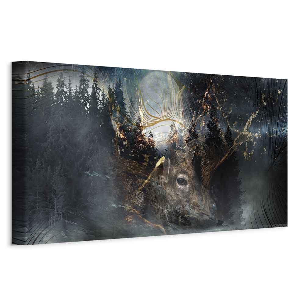 murando - Quadro Fonoassorbente Cervo Bosco Mistico Cervo 120x40 cm 1 Pezzo - Canvas - Quadri Acustici XXL Grandi - Pannelli Fonoassorbenti Decorativi - Decorazione da Parete Soggiorno - g-C-10128-b-a