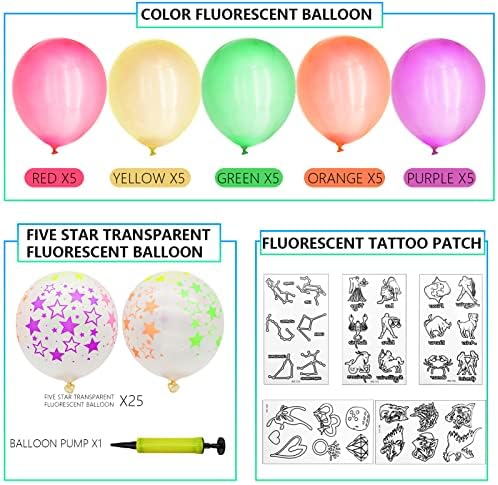 50pcs Fluorescent Balloons Lights Neon Balloon, Colorful Glow Latex Balloon Neon Party Deco Bright Party Accessories for Birthday Wedding