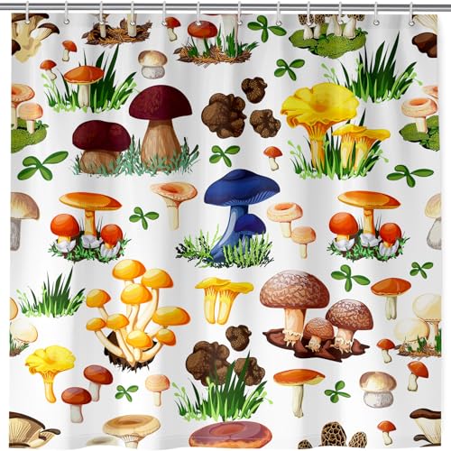 ANHOPE Wald Wilde Arten Pilz Duschvorhänge Wasserdicht Anti-schimmel Shower Curtains Polyester Stoff Duschvorhang 180 x 180 cm Waschbar Bad Vorhäng für Badzimmer mit 12 Haken