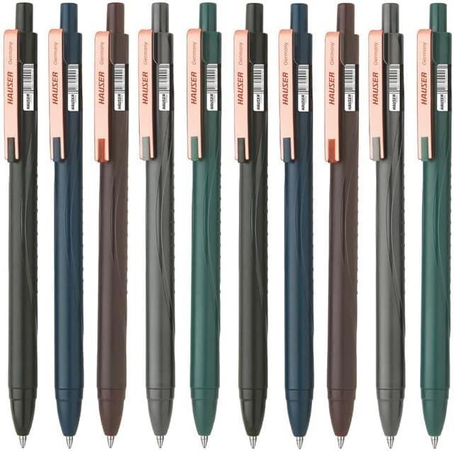 Hauser ENZO Retractable Medium Tip Ball Pen | Minimalistic Ergonomic Body with Copper Color Pocket Clip | Blue Ink, Pack Of 10 - Body Color May Vary