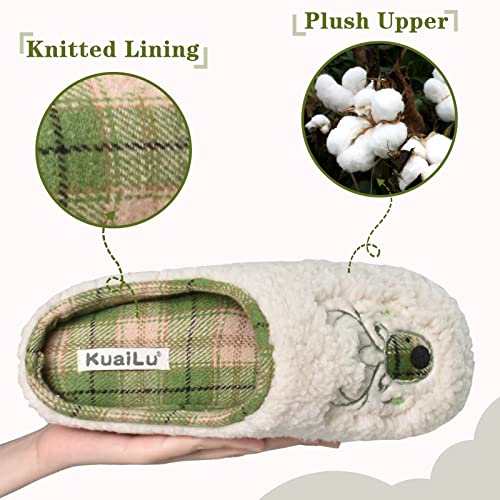 Ladies Slippers, Cozy Memory Foam Reindeer Female House Slippers Orthotic Plantar Fasciitis Arch Support Womens Bedroom Slippers Gifts Warm Home Shoes Indoor Outdoor Hard Sole White Green Size 9 #TOP1