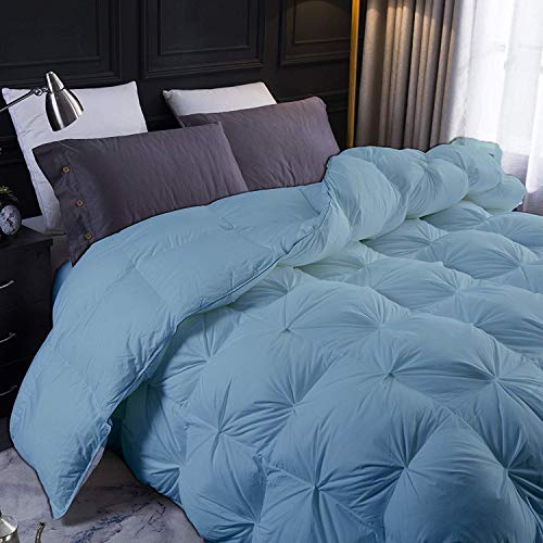 All-Season Down Alternative Pinch Pleated Comforter 100% Egyptian Cotton 1000-Tc Corner Tebs Luxury Box Pintuck Comforter Set 108"X98" Super King Size Steal Blue Solid #TOP2