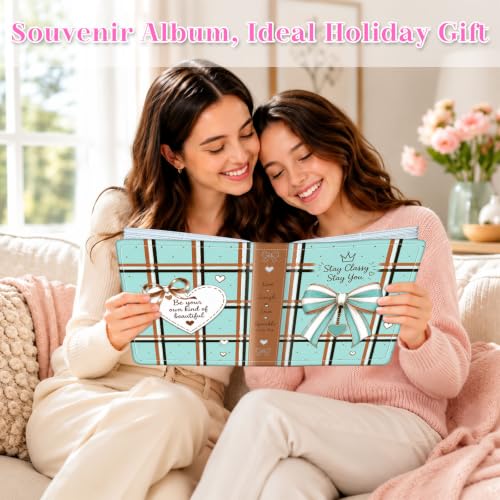 Image of Photo Album 4x6 120 Pockets Aqua Plaid Ribbon Bow