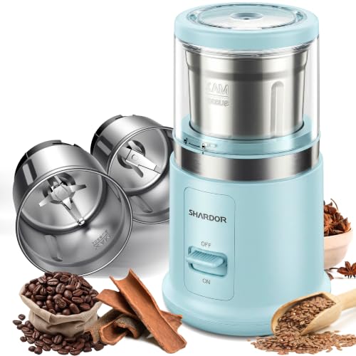 SHARDOR Quiet Coffee Grinder Electric, 70g Removable Bowl Spice Grinder for Coffee Beans, Seeds and Grains, Super Silent Grinding Mill with 60dB Low Noise, 2.5oz Capacity, Blue
