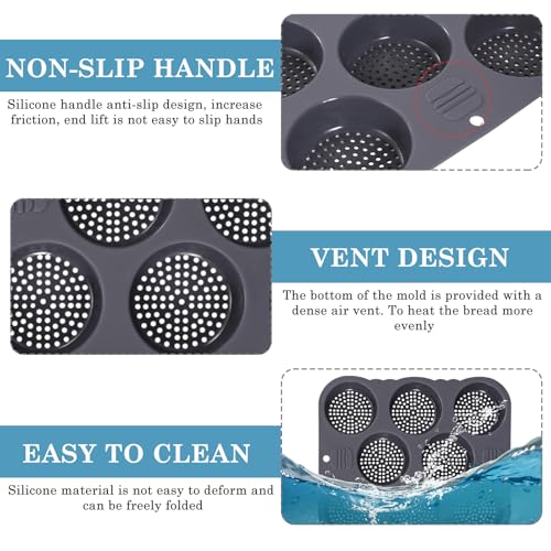 GOEDCH Stampo in Silicone per Panini Hamburger: 8 Cavità Stampo Perforato per Hamburger, Teglia Antiaderente per Panini per Hamburger, Teglia in Silicone Resistente Al Calore, per Burger e Muffin - 6